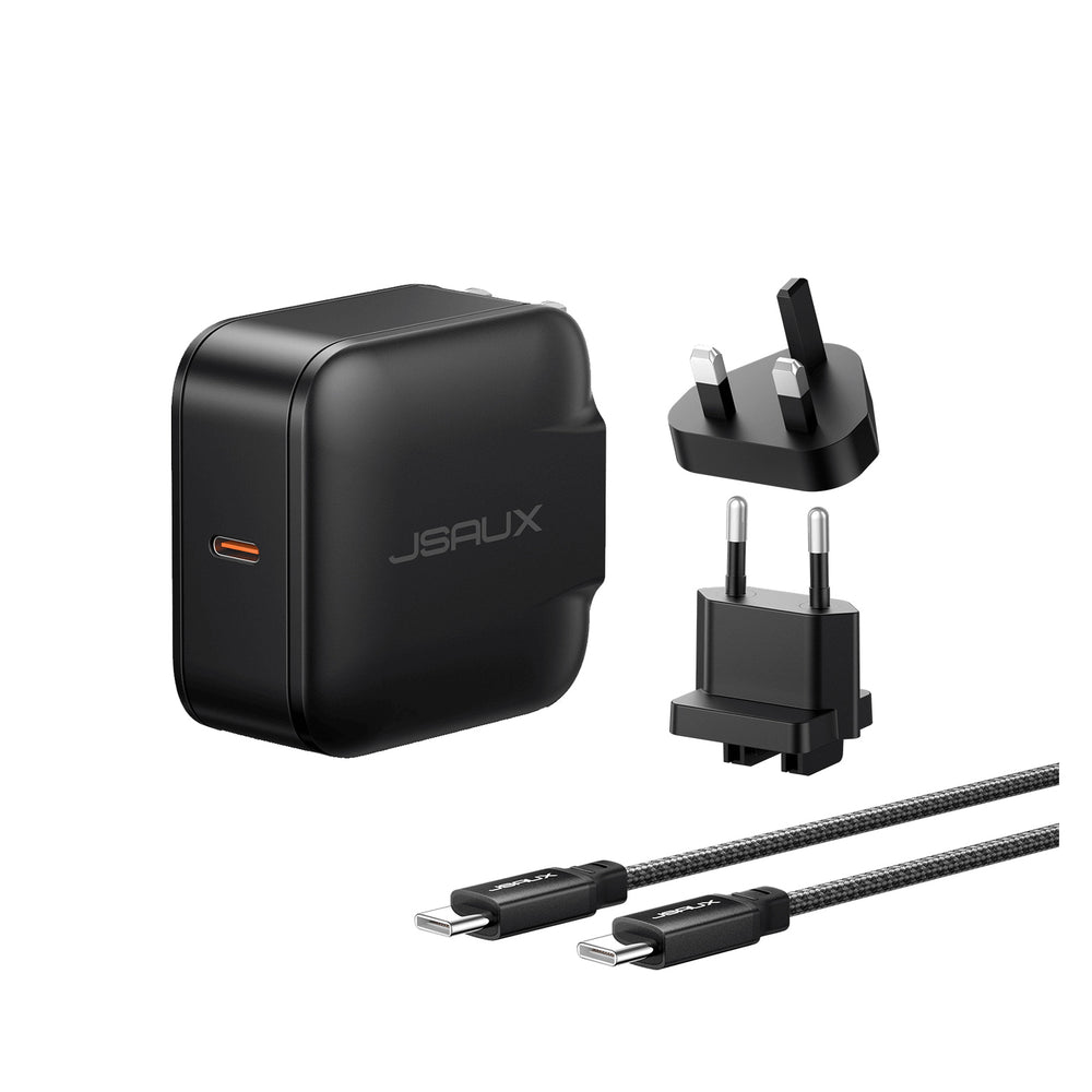 شاحن JSAUX CH6505 الأسود بقدرة 65W مع الكابل ومهايئات المقابس – الصورة 1